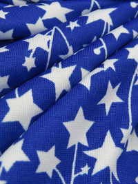 Cobalt/White Polyester/Lycra Star Print DTY Knit 60W