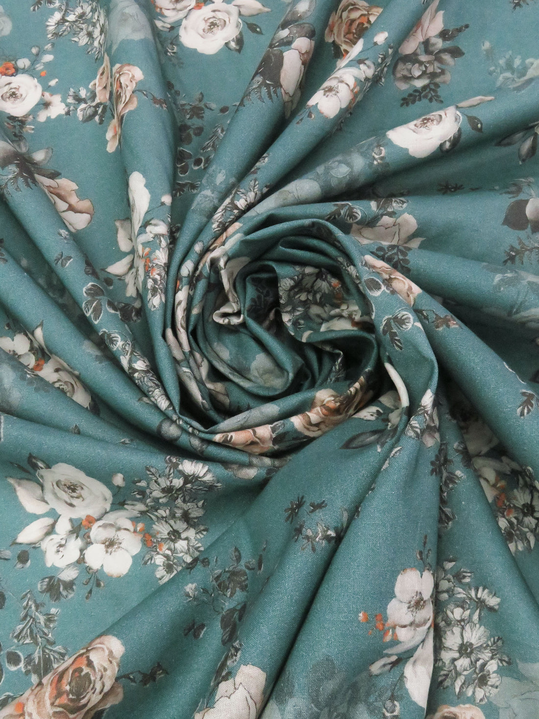 Steel Teal/Pale Gray/Dark Dusty Pink/Multi 100% Cotton Floral Print Lawn 43W