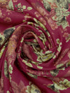 Claret Red/Old Gold/Chestnut/Multi 100% Cotton Floral Print Sateen Shirting 42W