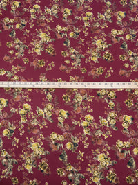 Claret Red/Old Gold/Chestnut/Multi 100% Cotton Floral Print Sateen Shirting 42W