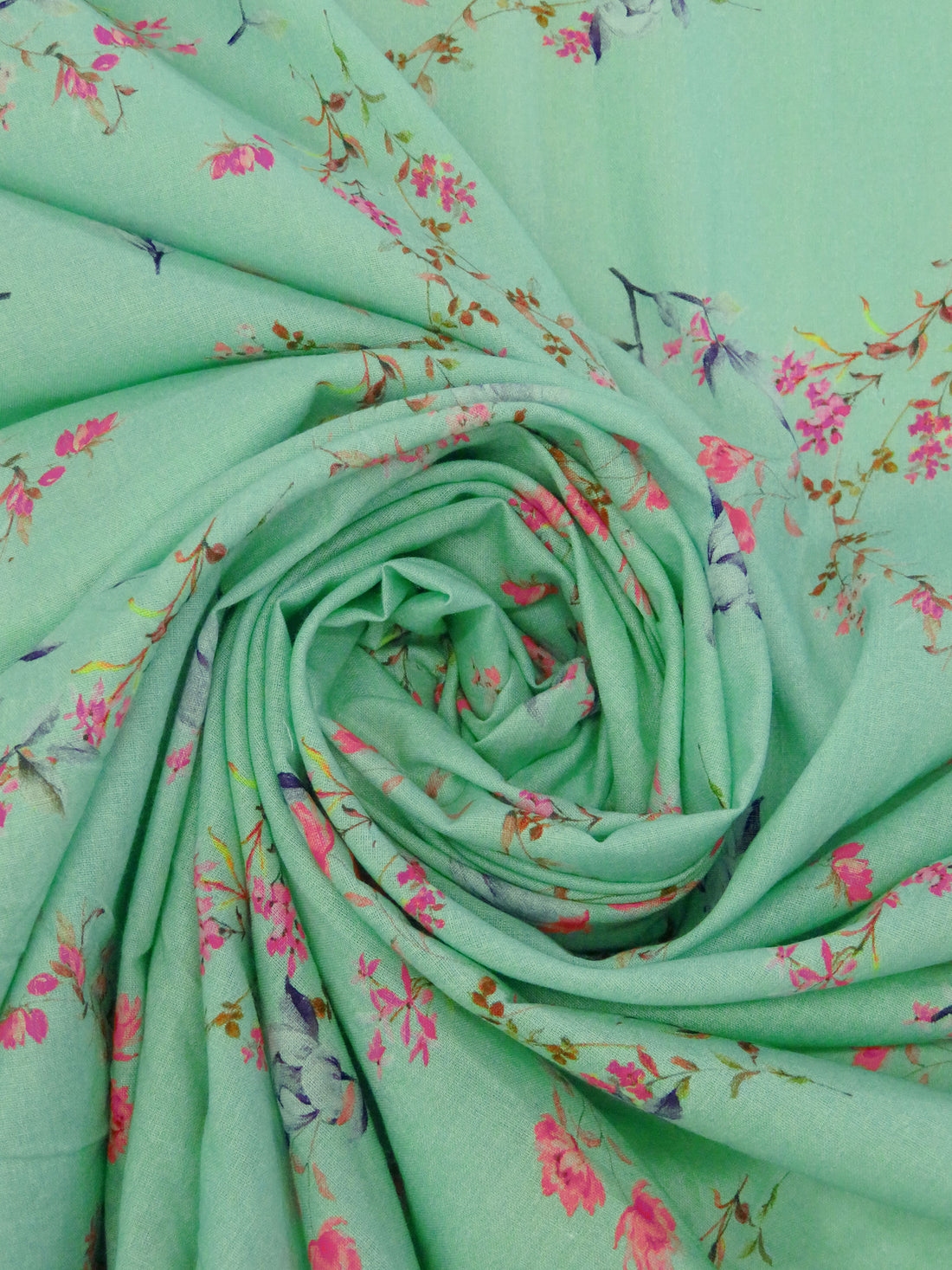 Pale Ocean Green/French Pink/Deep Indigo/Multi 100% Cotton Small Floral Print Lawn 42W