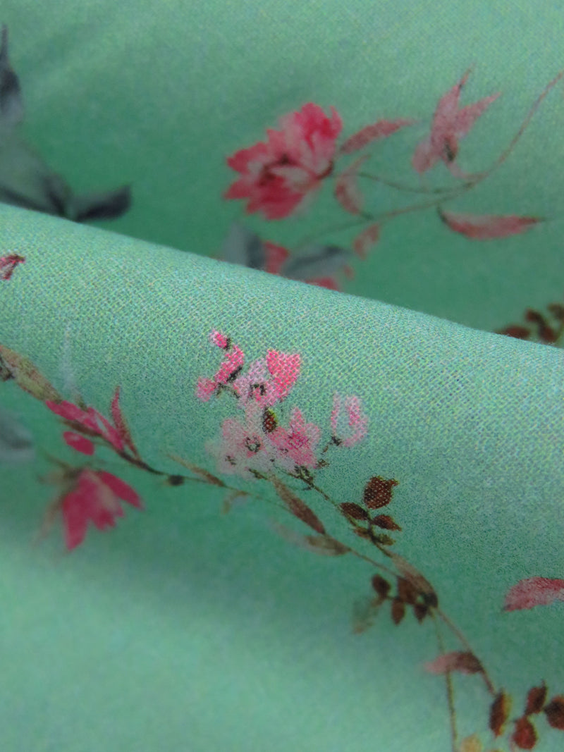 Pale Ocean Green/French Pink/Deep Indigo/Multi 100% Cotton Small Floral Print Lawn 42W