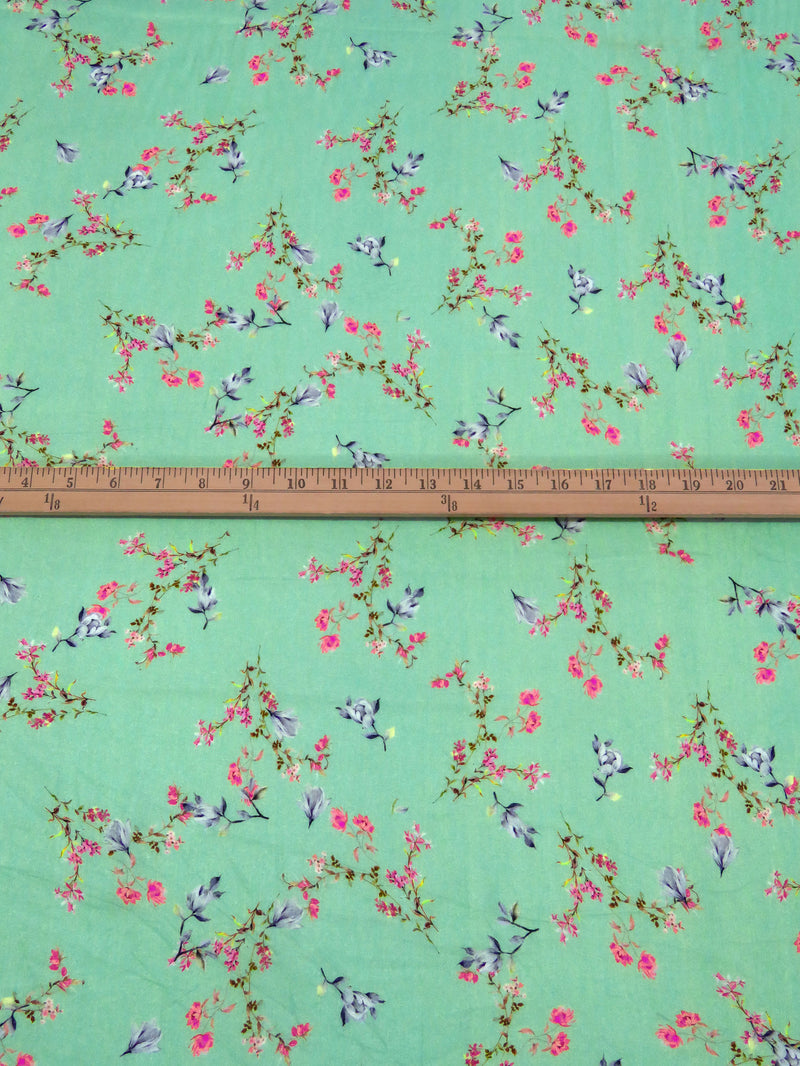Pale Ocean Green/French Pink/Deep Indigo/Multi 100% Cotton Small Floral Print Lawn 42W