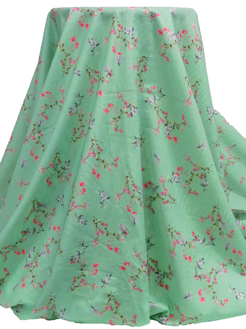 Pale Ocean Green/French Pink/Deep Indigo/Multi 100% Cotton Small Floral Print Lawn 42W