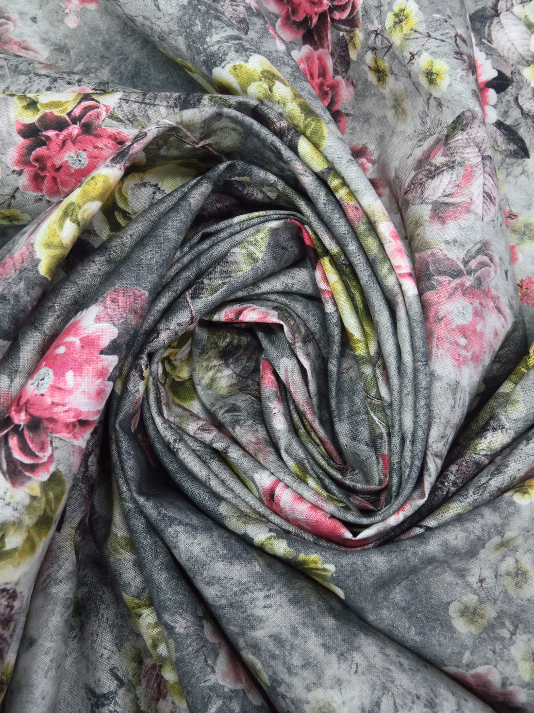 Dolphin Gray/Brass/Dusty Pink/Multi 100% Cotton Floral Print Lawn 43W