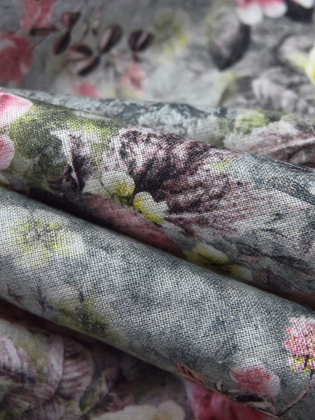 Dolphin Gray/Brass/Dusty Pink/Multi 100% Cotton Floral Print Lawn 43W