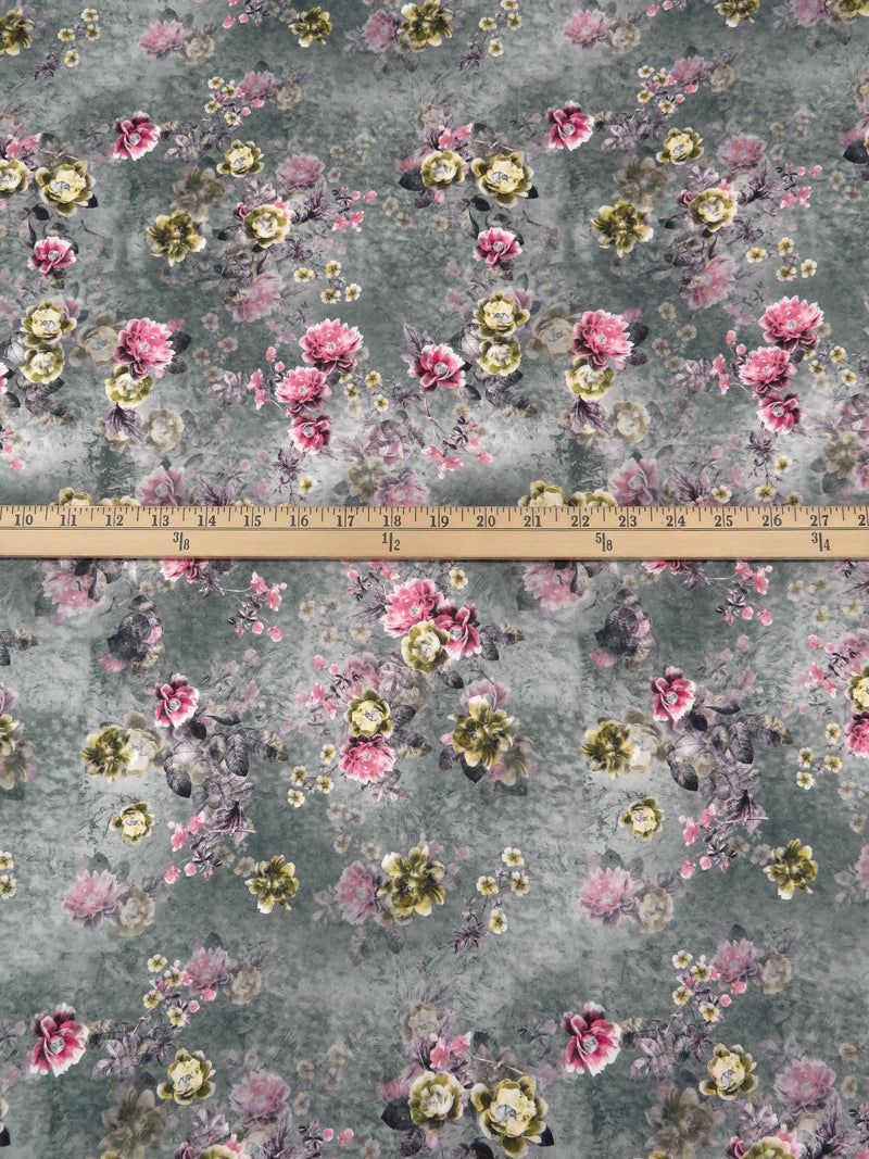 Dolphin Gray/Brass/Dusty Pink/Multi 100% Cotton Floral Print Lawn 43W