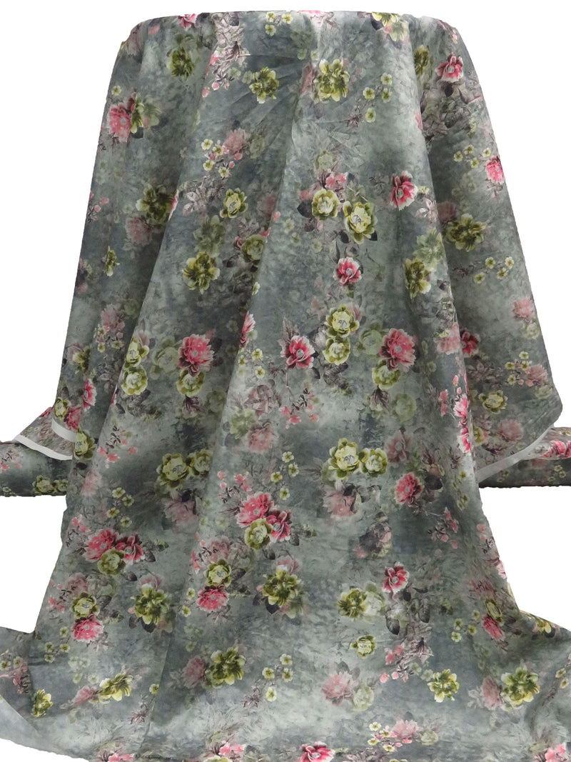 Dolphin Gray/Brass/Dusty Pink/Multi 100% Cotton Floral Print Lawn 43W