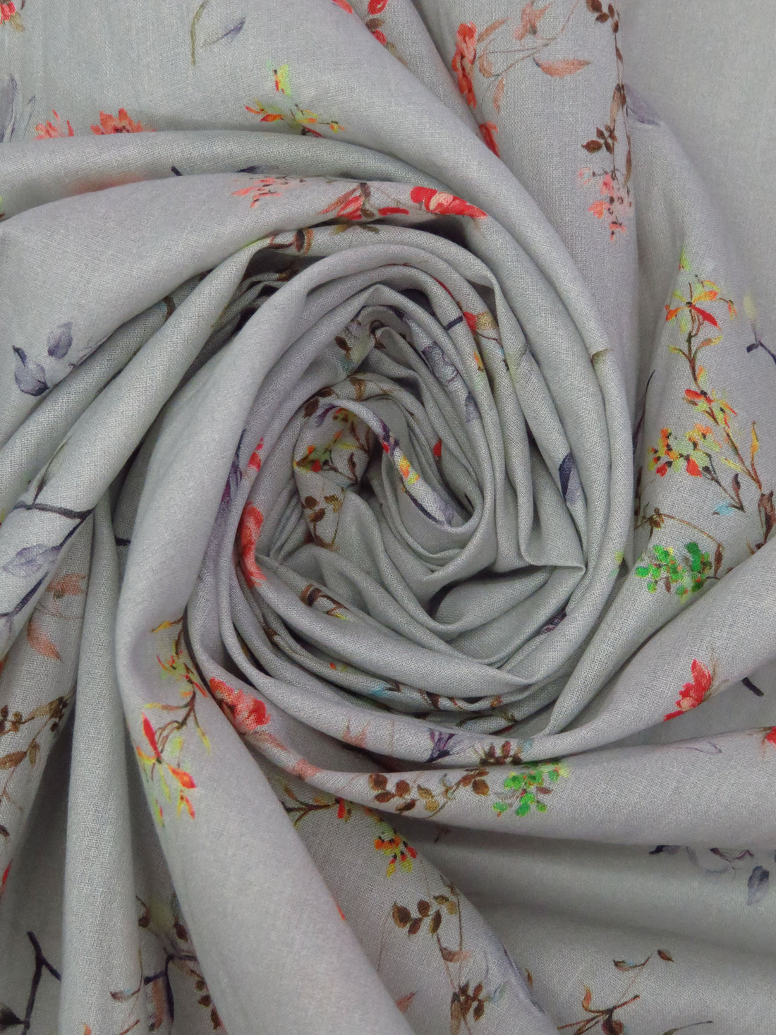 Silver Sand/Dark Coral/Deep Green/Multi 100% Cotton Small Floral Print Lawn 43W