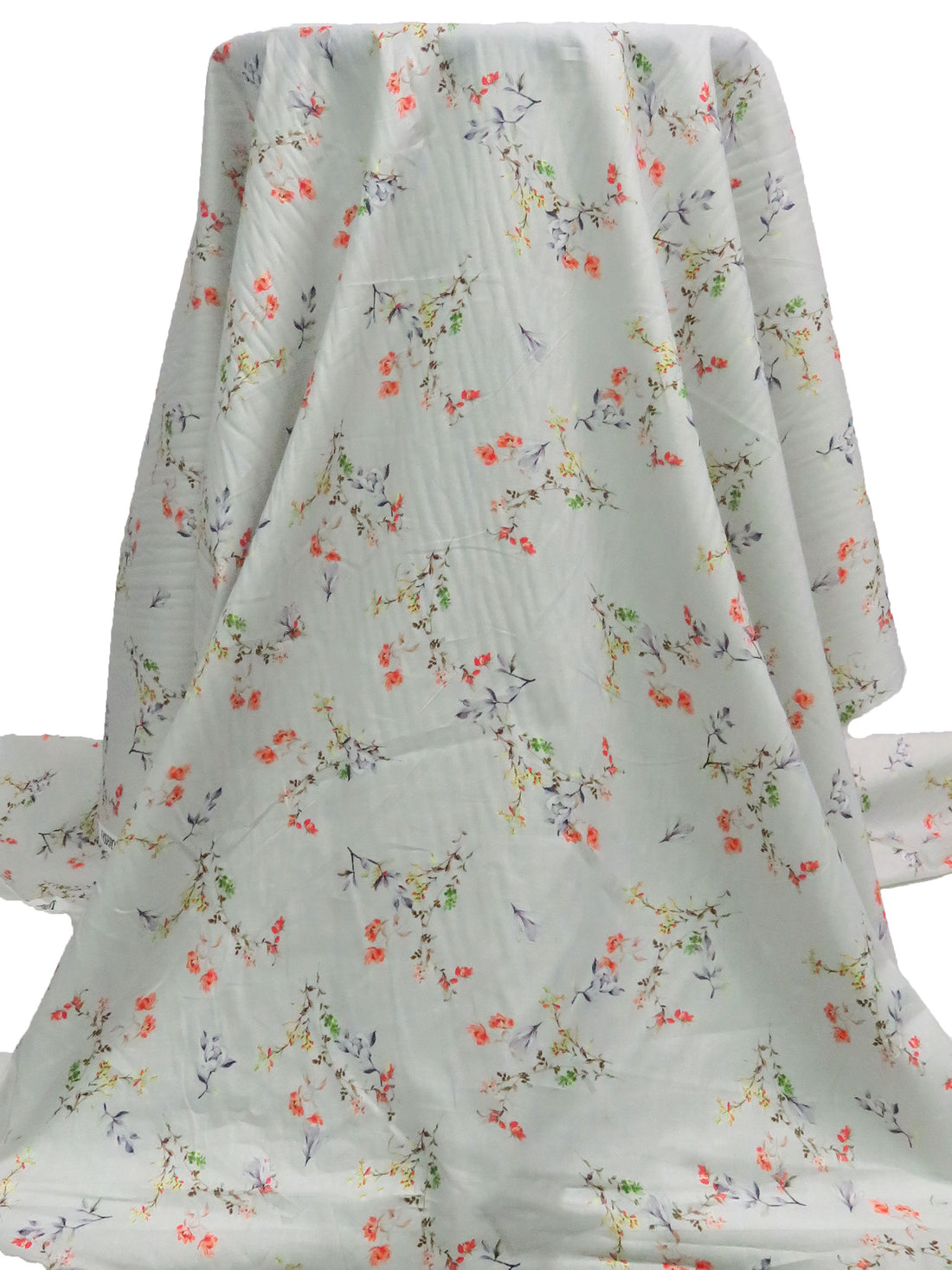 Silver Sand/Dark Coral/Deep Green/Multi 100% Cotton Small Floral Print Lawn 43W