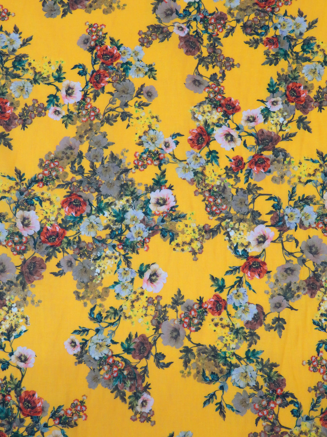 Goldenrod/Red Birch/Dark Chestnut/Multi 100% Cotton Floral Print Lawn 42W
