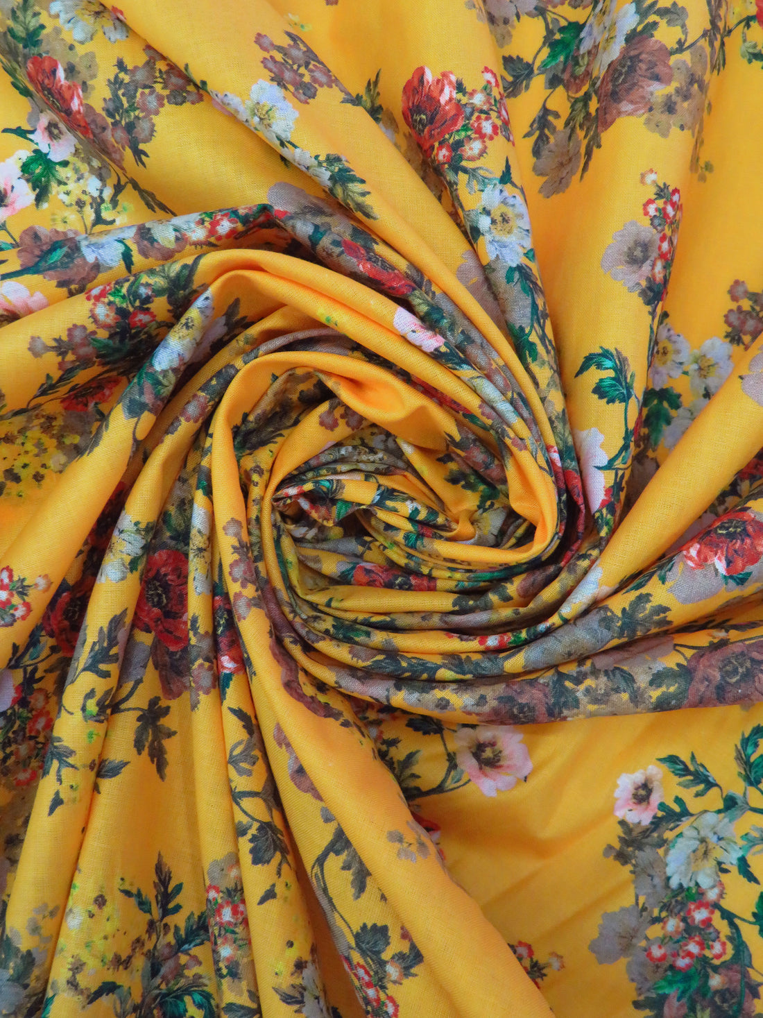 Goldenrod/Red Birch/Dark Chestnut/Multi 100% Cotton Floral Print Lawn 42W