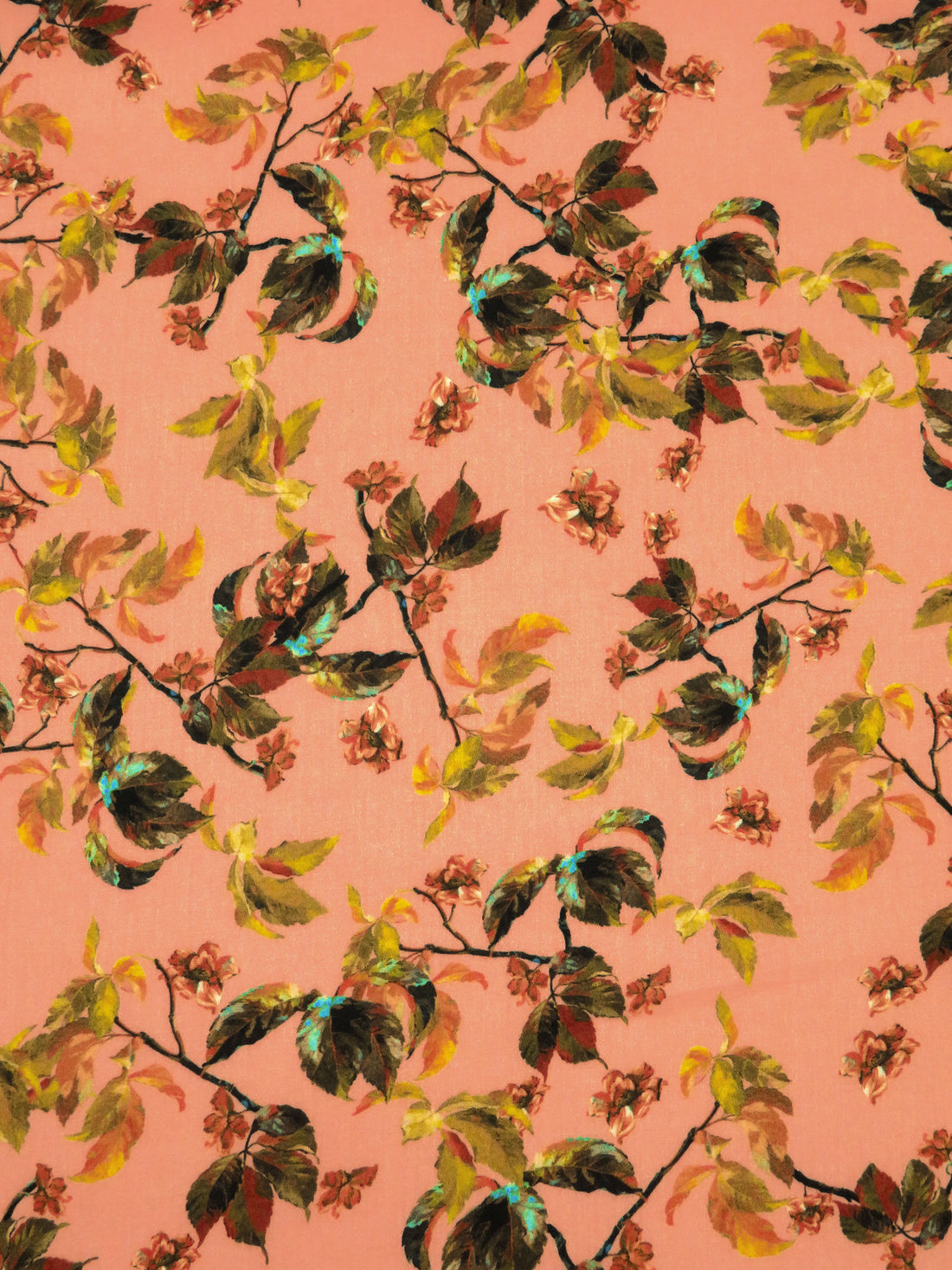 Light Salmon/Muted Pumpkin/Olive/Multi 100% Cotton Leaves Print Sateen Shirting 42W