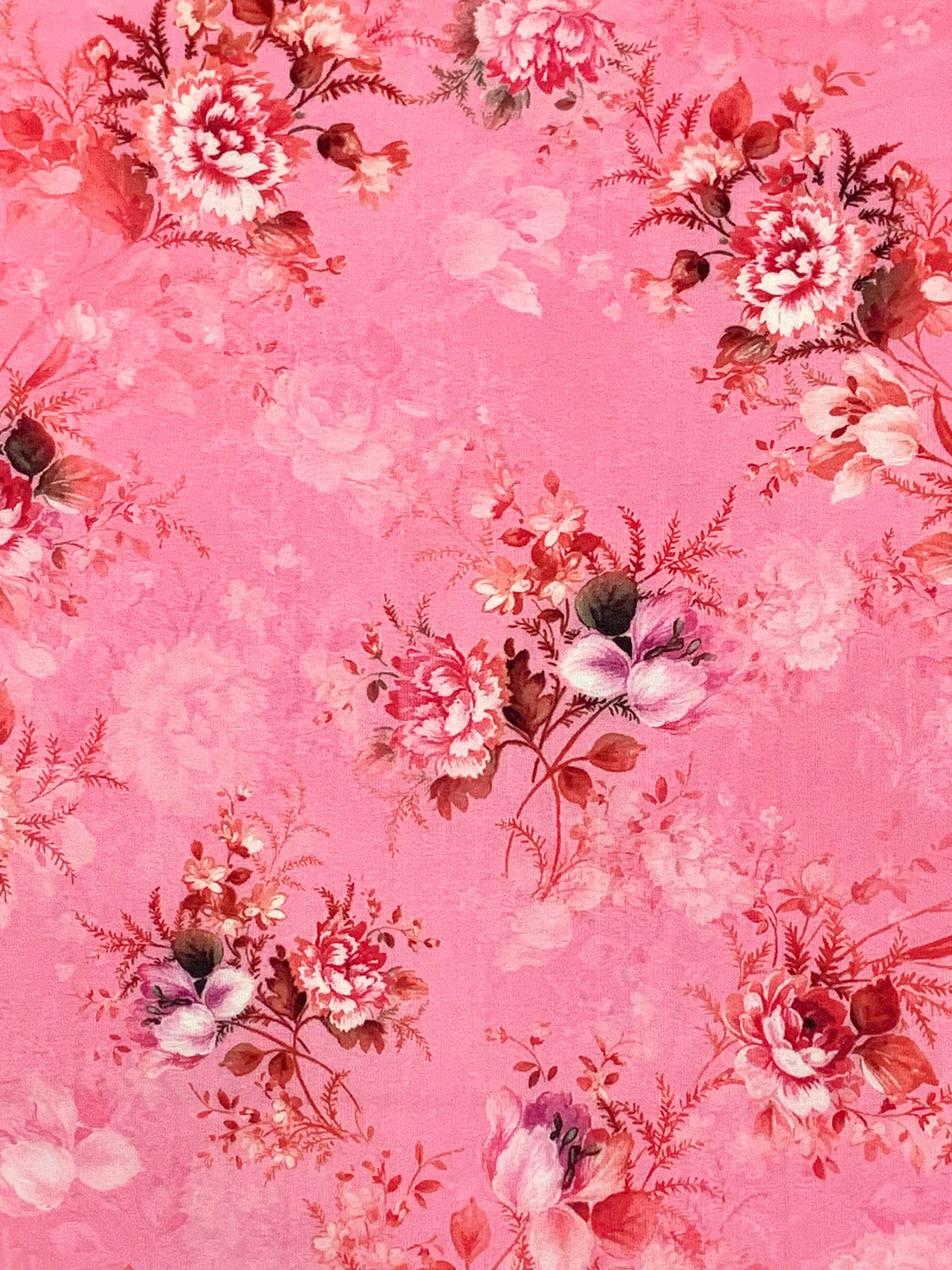 Amaranth Pink/Medium Carmine/Off-White/Multi 100% Cotton Floral Print Lawn 42W