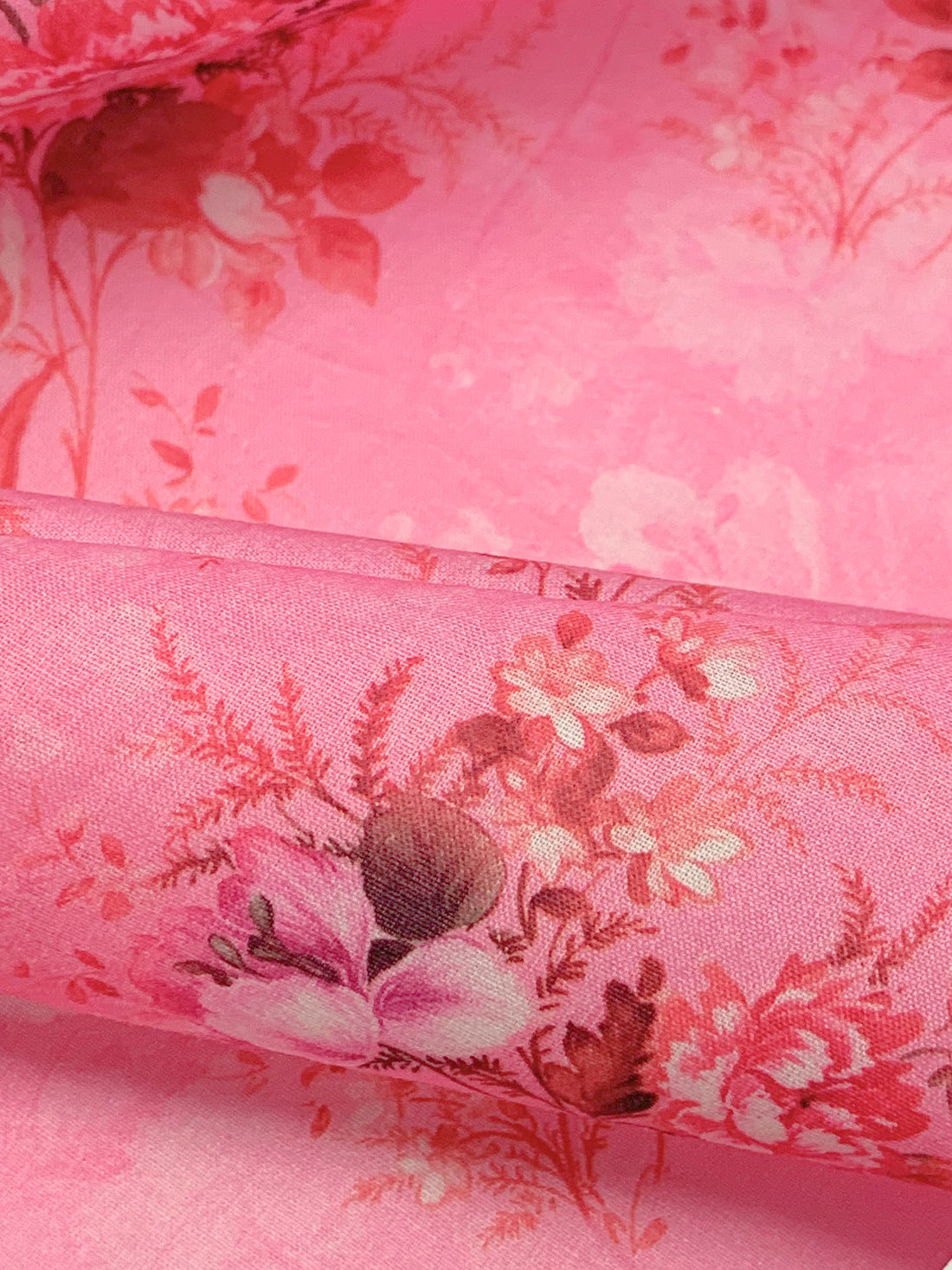 Amaranth Pink/Medium Carmine/Off-White/Multi 100% Cotton Floral Print Lawn 42W