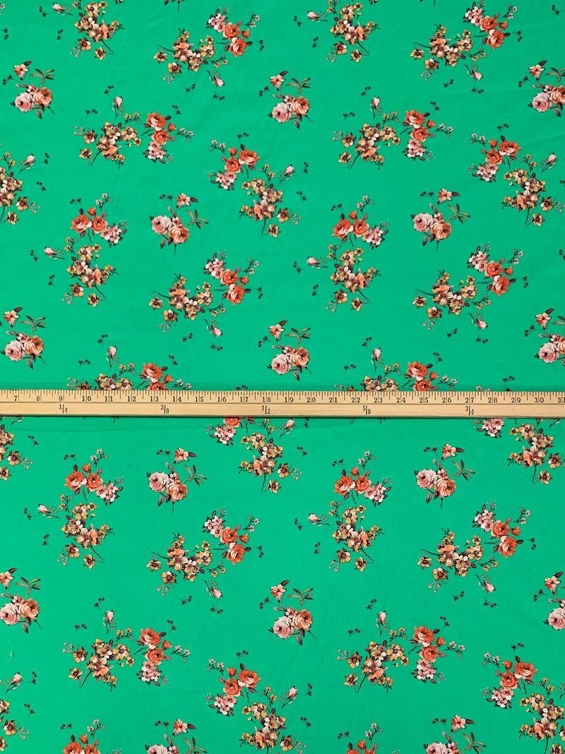Ocean Green/Apricot/Soft Pink/Multi 100% Cotton Floral Print Lawn 43W