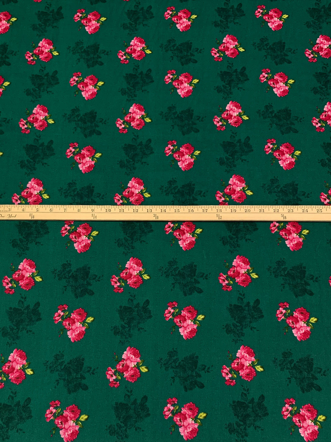 Deep Jungle Green/Cardinal Red/Pink/Multi 100% Cotton Floral Print Lawn 42W