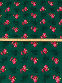 Deep Jungle Green/Cardinal Red/Pink/Multi 100% Cotton Floral Print Lawn 42W