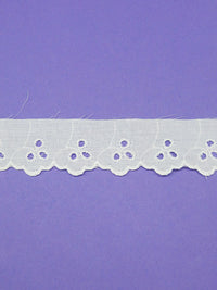 1.5" White Polyester/Cotton Embroidered Floral Branches Eyelet Scalloped Lace Edging Trim