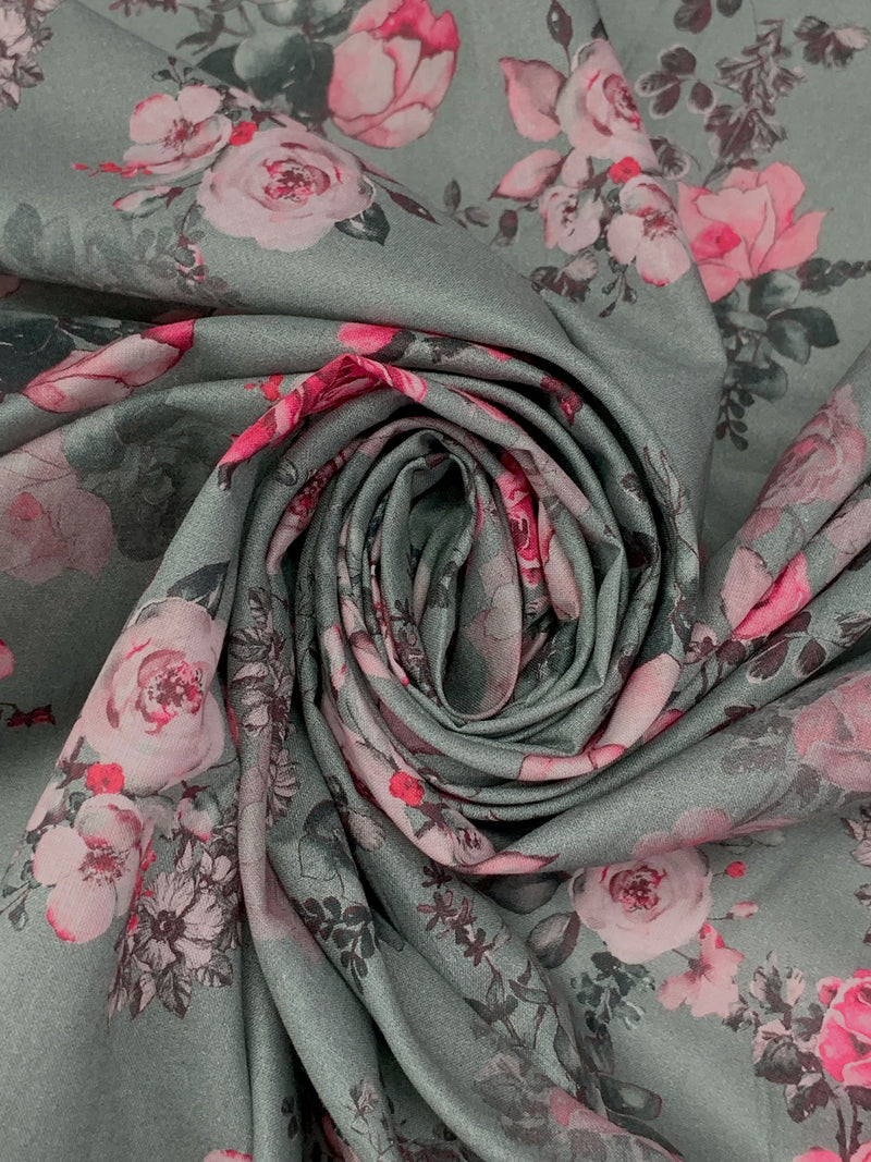 Titanium/Silver Pink/Multi 100% Cotton Floral Print Lawn 43W
