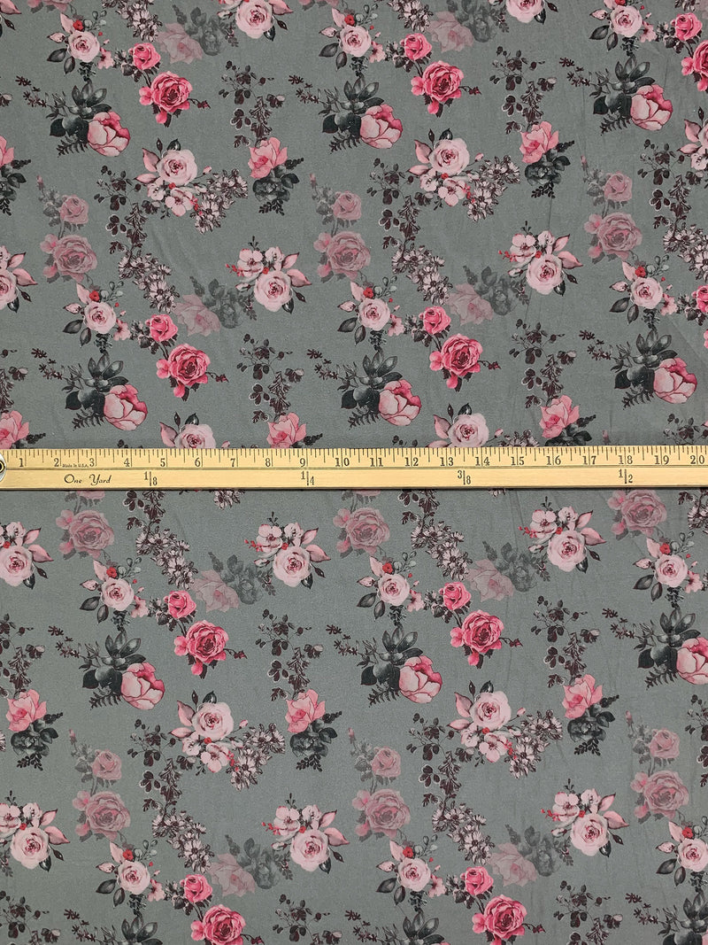 Titanium/Silver Pink/Multi 100% Cotton Floral Print Lawn 43W