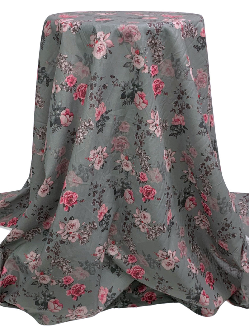Titanium/Silver Pink/Multi 100% Cotton Floral Print Lawn 43W