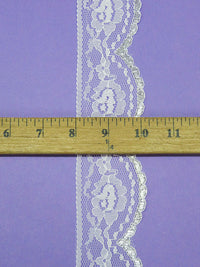 2"  White/Silver 100% Nylon Floral Scalloped Lace Netting Edging Trim