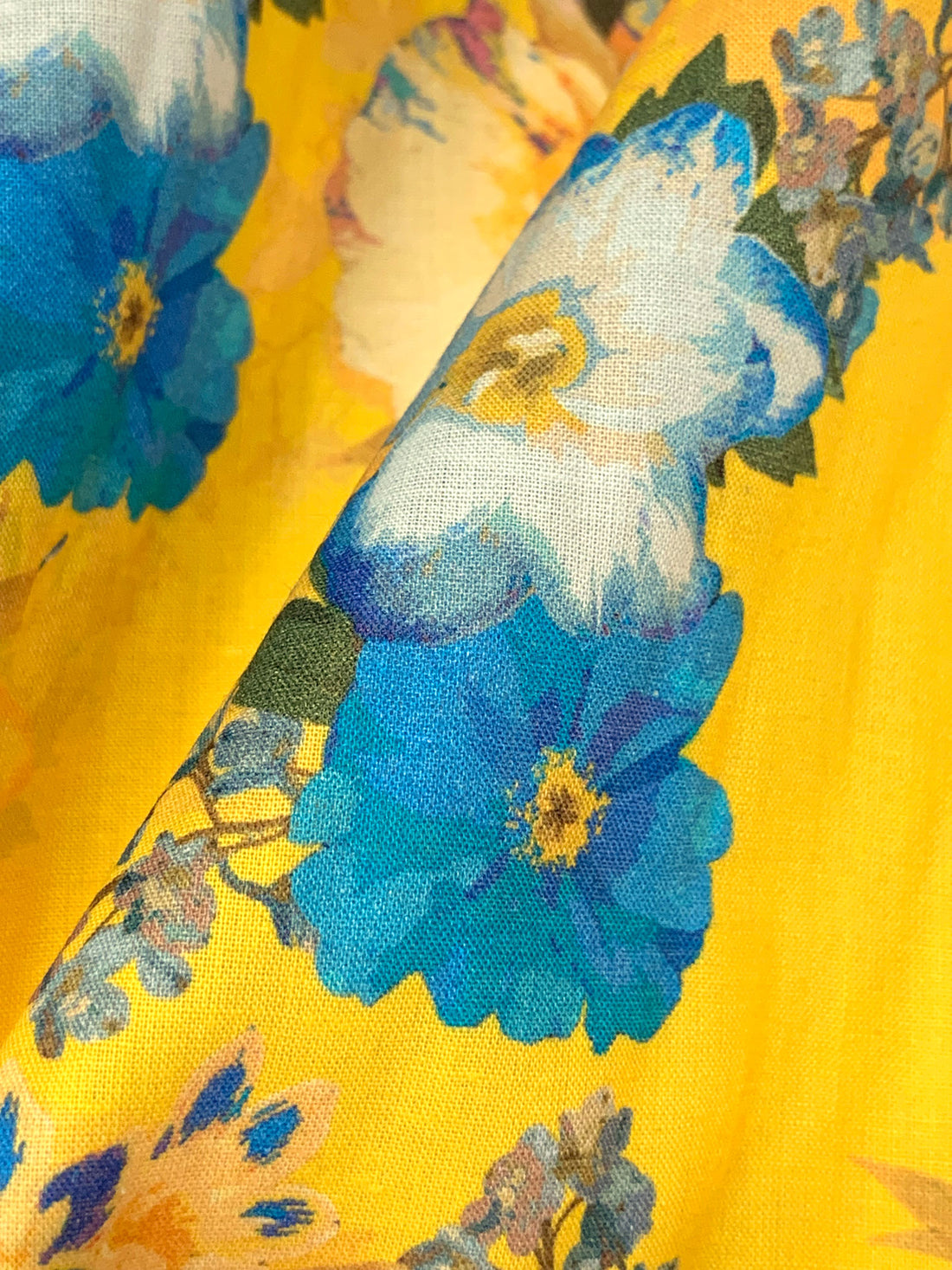 Deep Lemon/Cool Blue/Multi 100% Cotton Floral Print Lawn 42W