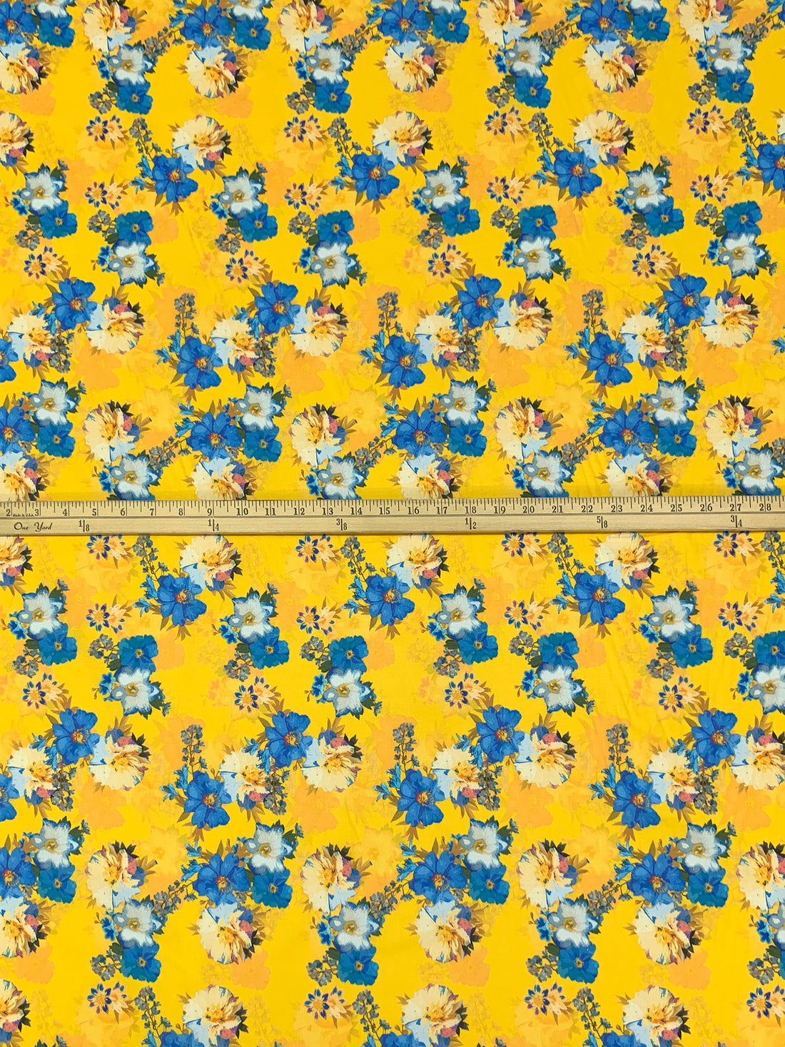 Deep Lemon/Cool Blue/Multi 100% Cotton Floral Print Lawn 42W