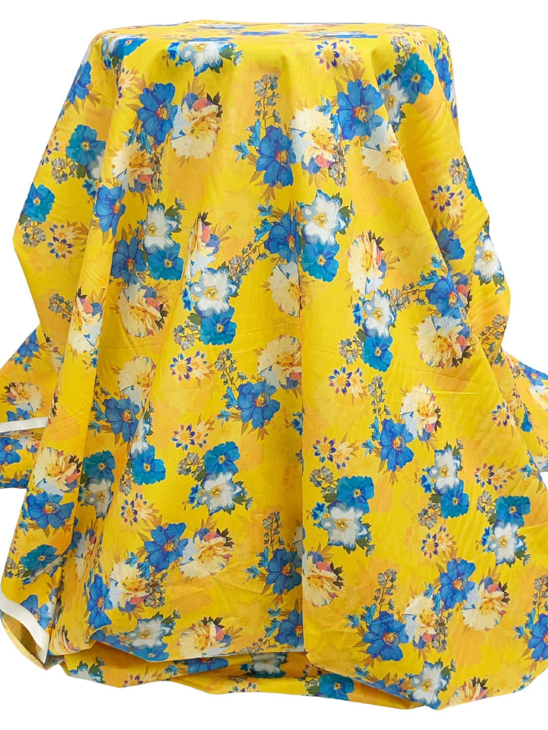 Deep Lemon/Cool Blue/Multi 100% Cotton Floral Print Lawn 42W