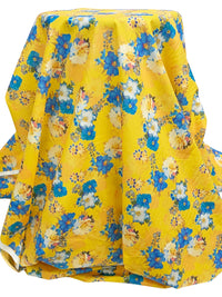Deep Lemon/Cool Blue/Multi 100% Cotton Floral Print Lawn 42W