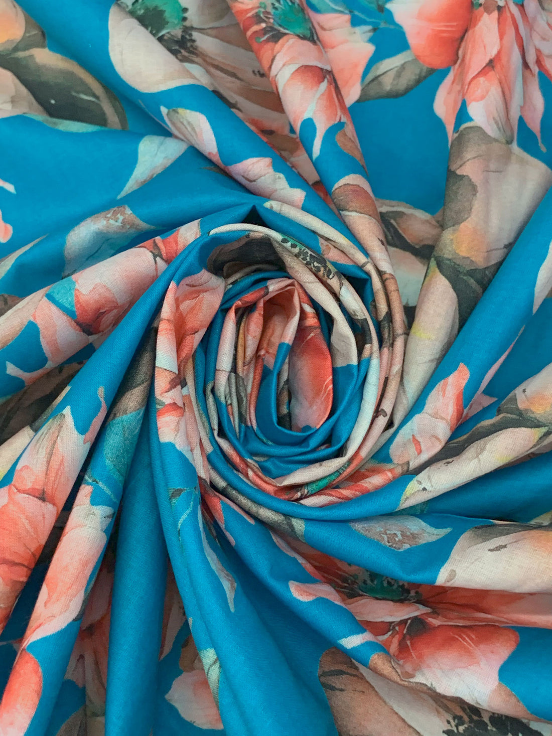 Atlantic Blue/Champagne Pink/Multi 100% Cotton Floral Print Lawn 42W