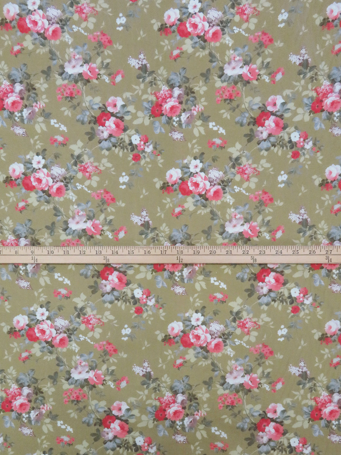 Olive/Cherry Pink/Soft Lilac/Multi 100% Cotton Floral Bunches Print Lawn 42W