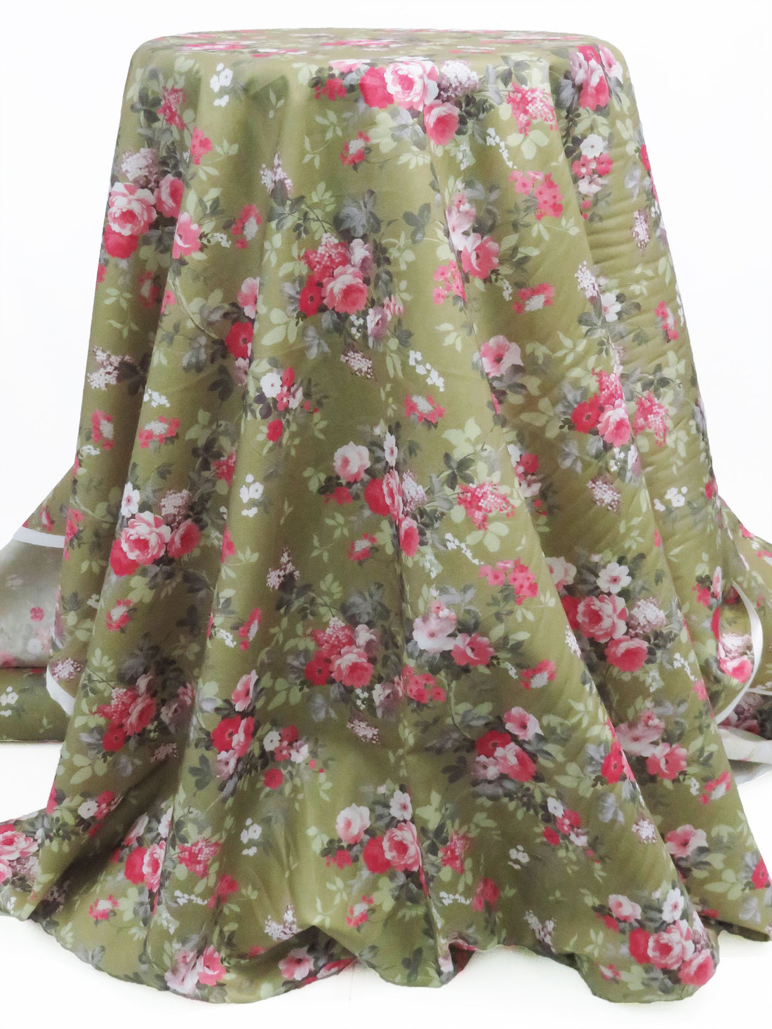 Olive/Cherry Pink/Soft Lilac/Multi 100% Cotton Floral Bunches Print Lawn 42W