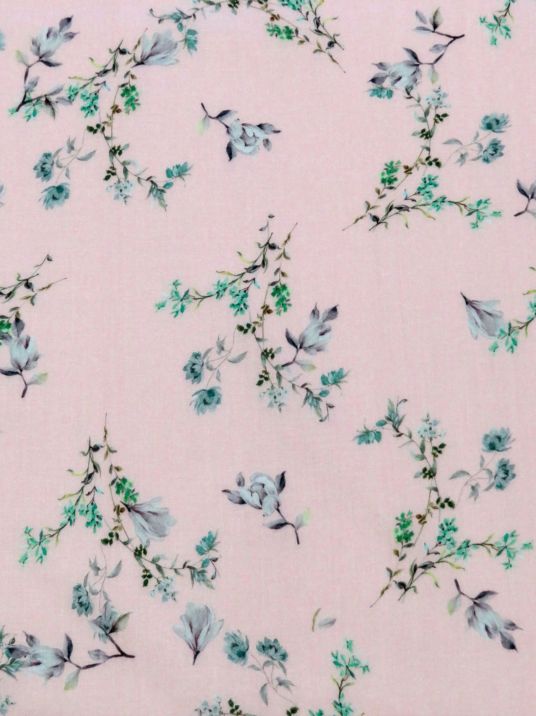 Cherry Blossom/Spearmint/Dark Dusty Lavender/Multi 100% Cotton Floral Branches Print Lawn 42W