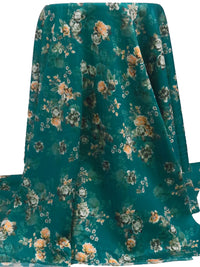 Dark Turquoise/Jasper Orange/White/Multi 100% Cotton Floral Sateen Shirting 42W