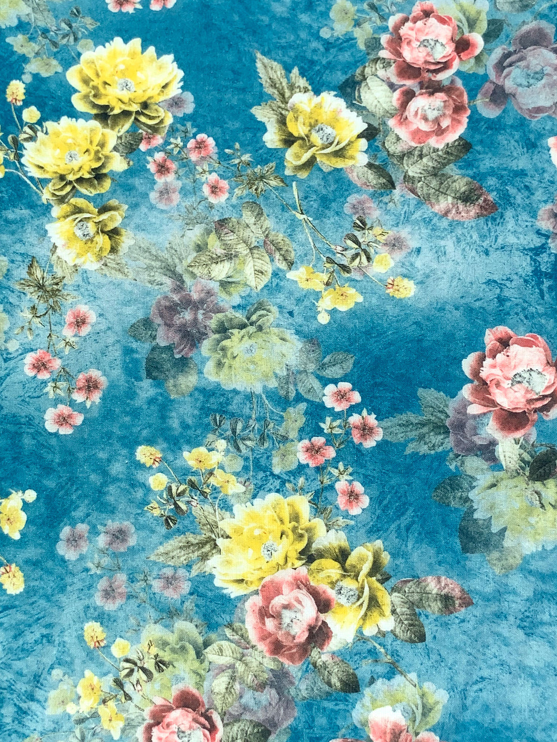 Ocean Blue/Dandelion/Multi 100% Cotton Floral Print Lawn 42W