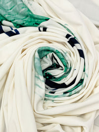 SOLD BY THE PANEL ONLY - Eggshell/Dark Imperial Blue/Shamrock Green Polyester/Lycra Large Abstract Floral Print ITY Knit 58W