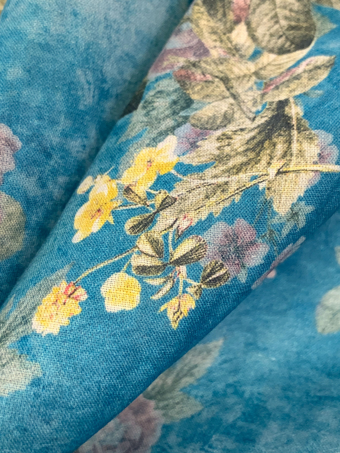 Ocean Blue/Dandelion/Multi 100% Cotton Floral Print Lawn 42W