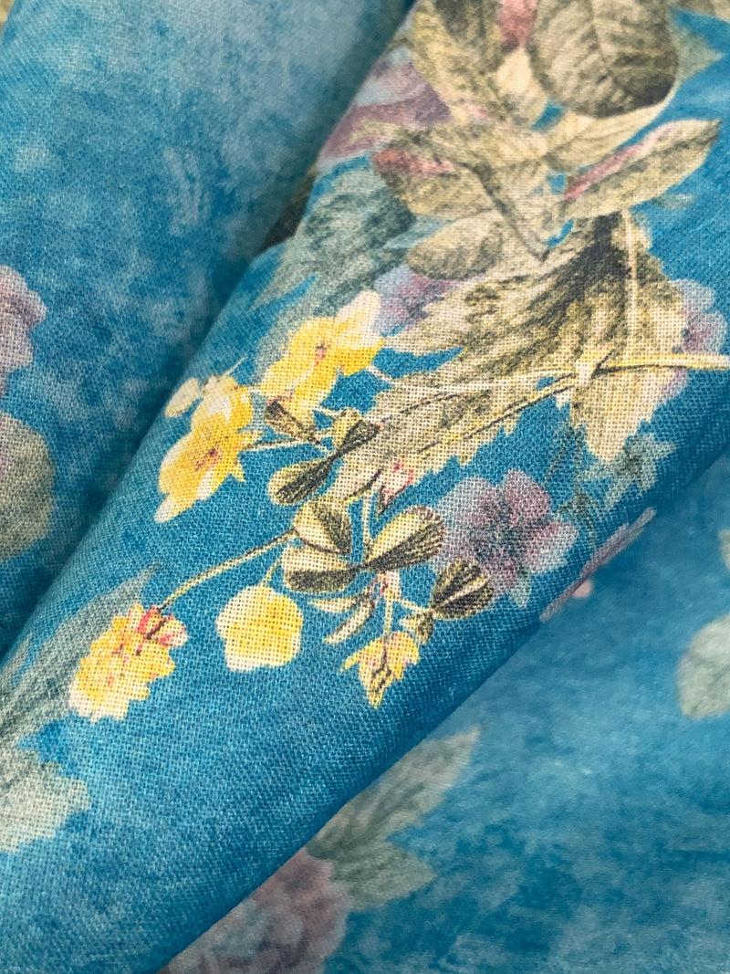 Ocean Blue/Dandelion/Multi 100% Cotton Floral Print Lawn 42W