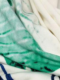 SOLD BY THE PANEL ONLY - Eggshell/Dark Imperial Blue/Shamrock Green Polyester/Lycra Large Abstract Floral Print ITY Knit 58W