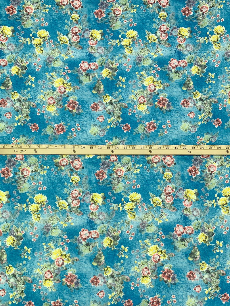 Ocean Blue/Dandelion/Multi 100% Cotton Floral Print Lawn 42W