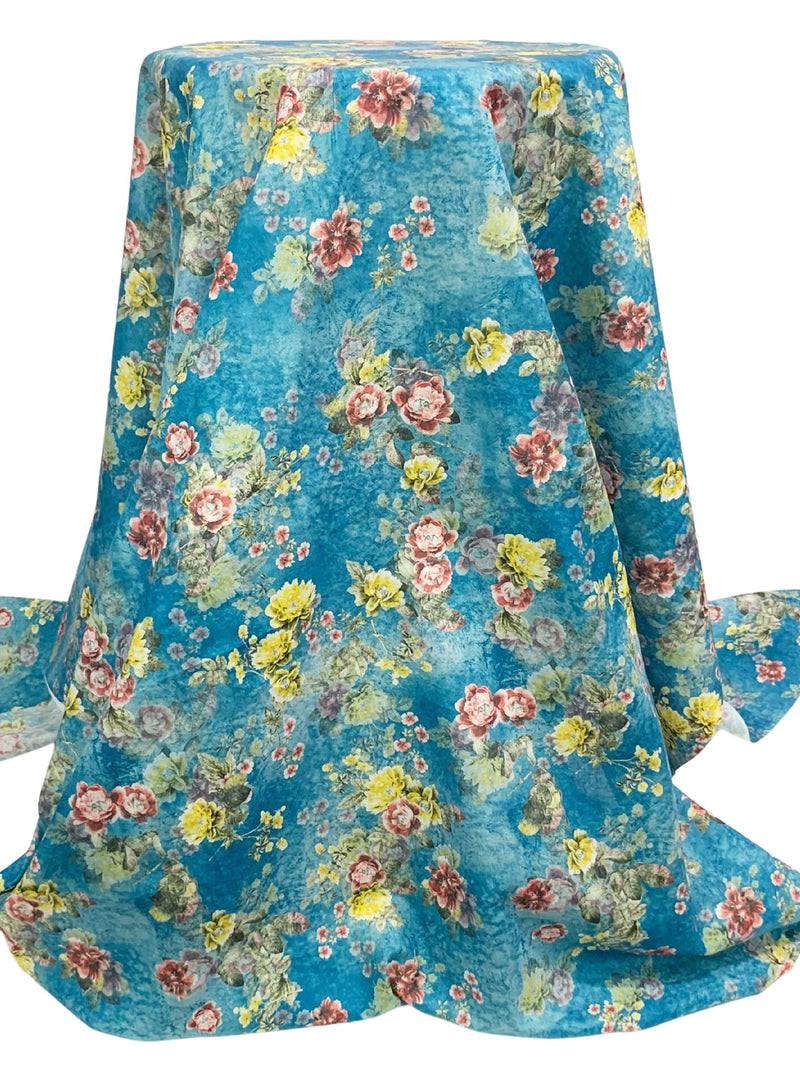 Ocean Blue/Dandelion/Multi 100% Cotton Floral Print Lawn 42W