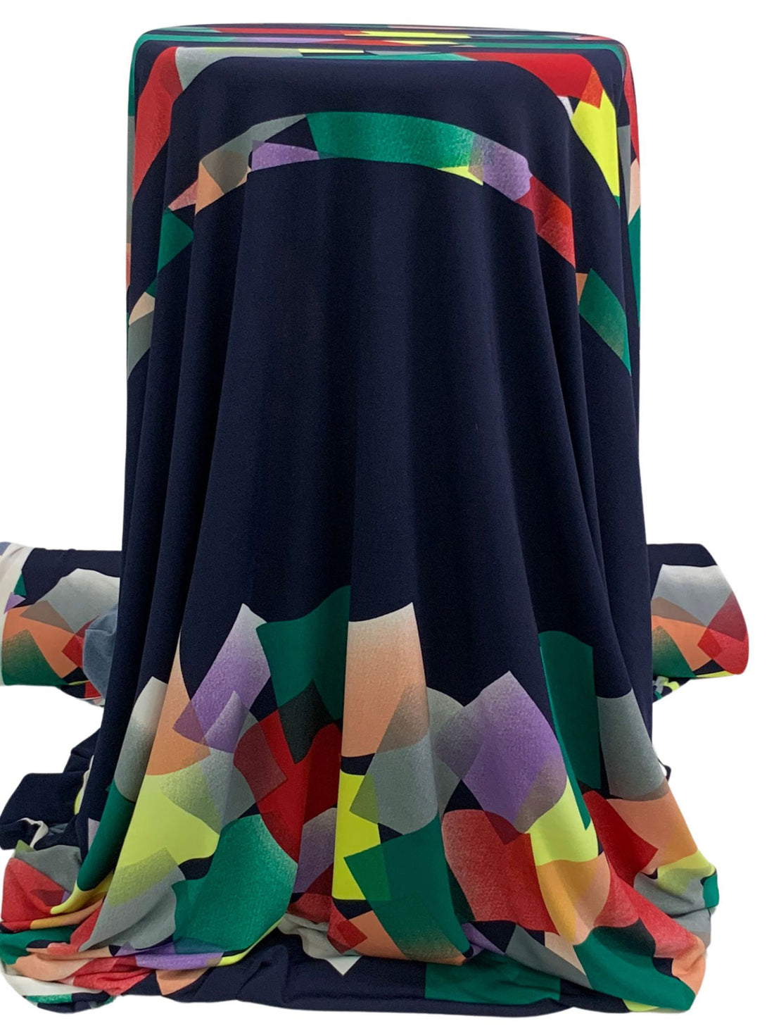 SOLD BY THE PANEL ONLY - Navy/Yellow/Red/Multi Polyester/Lycra Horizontal Geometric Print ITY Knit 58W