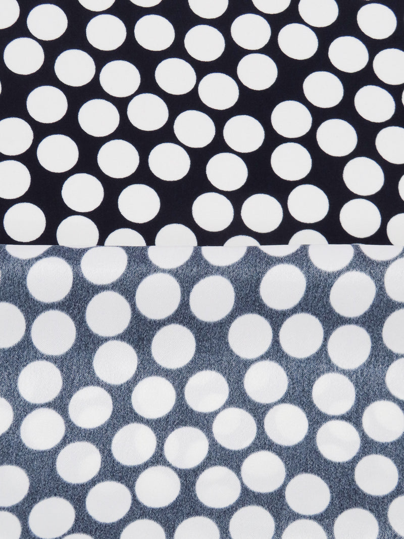 Navy/White 100% Viscose Polka Dot Print Crepe Back Satin - Imported From Italy - 56W