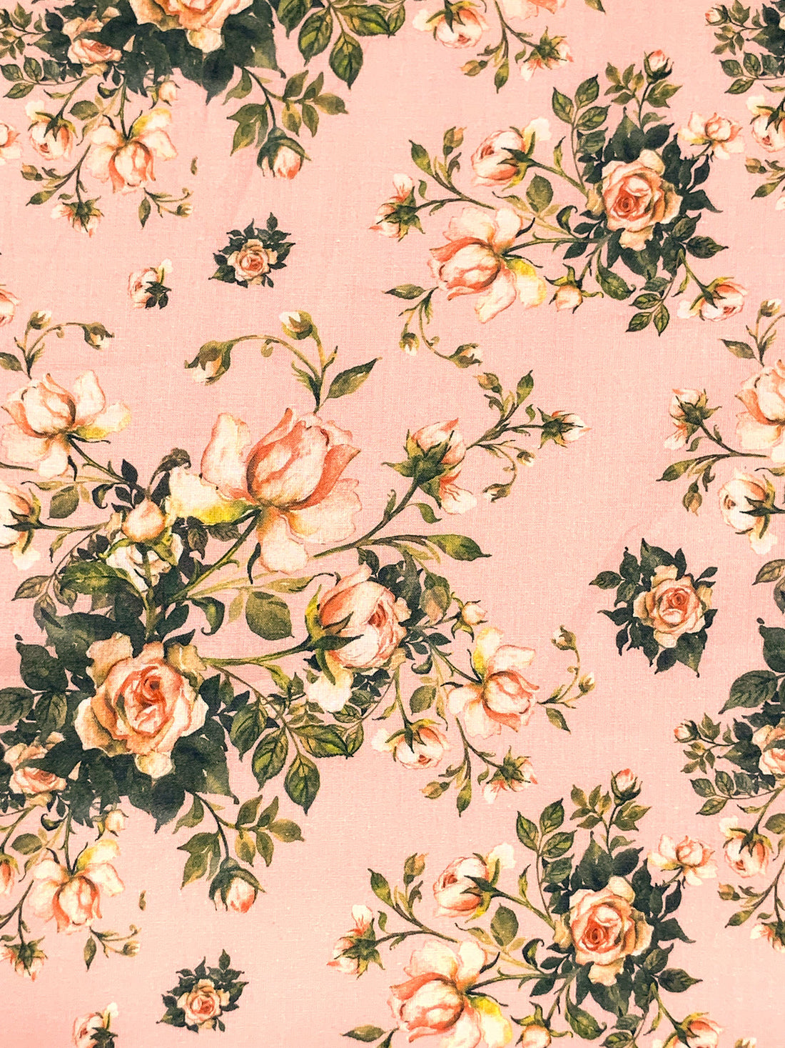 Peach Puff/Dark Forest Green/Multi 100% Cotton Floral Print Lawn 42W