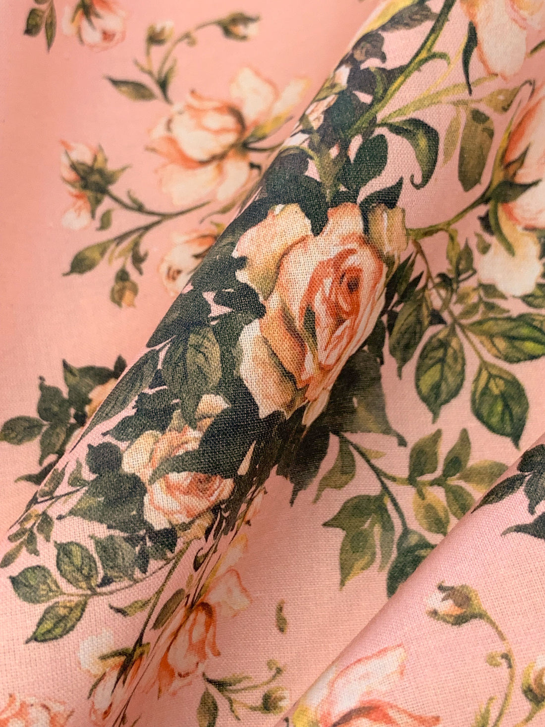 Peach Puff/Dark Forest Green/Multi 100% Cotton Floral Print Lawn 42W