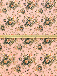 Peach Puff/Dark Forest Green/Multi 100% Cotton Floral Print Lawn 42W