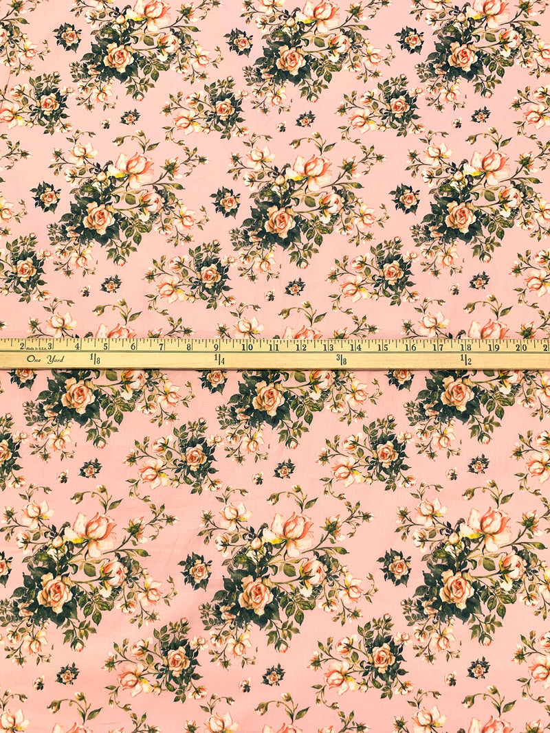 Peach Puff/Dark Forest Green/Multi 100% Cotton Floral Print Lawn 42W