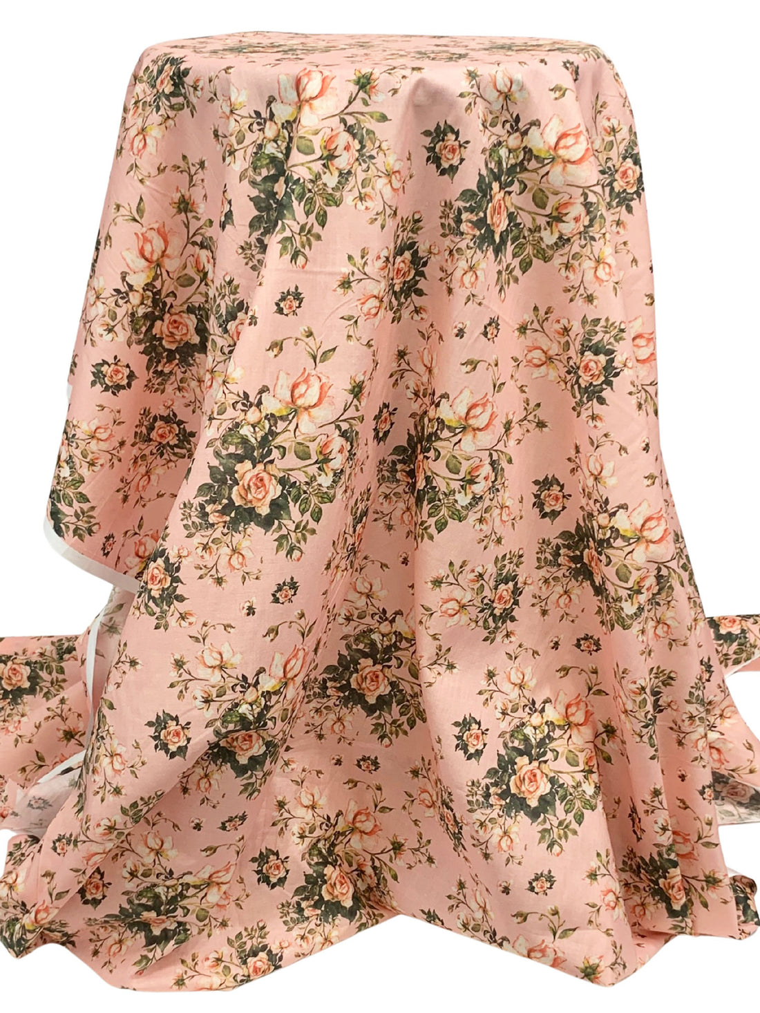 Peach Puff/Dark Forest Green/Multi 100% Cotton Floral Print Lawn 42W